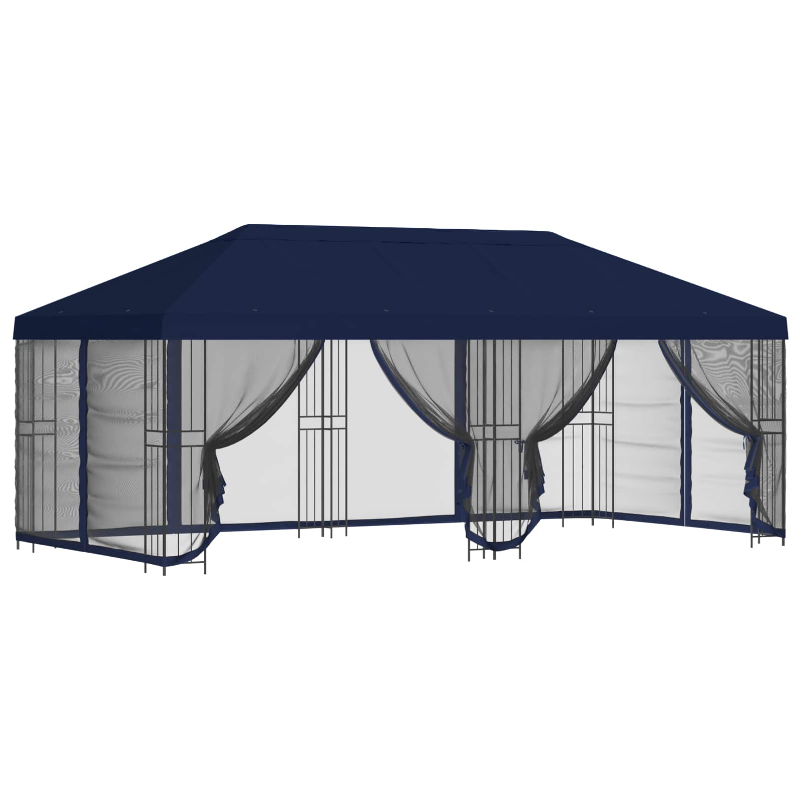 Paviljoen met zijwanden 6 x 3 m Blauw Polyester en staal