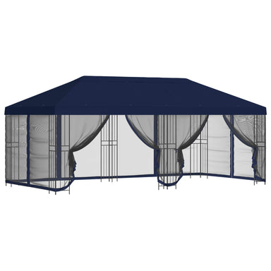 Paviljoen met zijwanden 6 x 3 m Blauw Polyester en staal