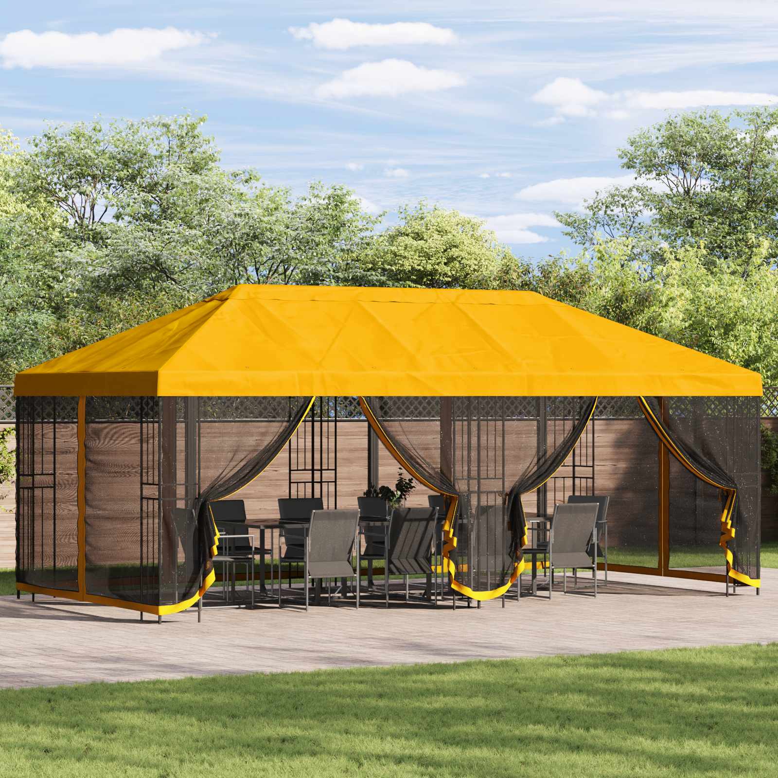 Paviljoen met zijwanden 6 x 3 m Geel Polyester en staal 190 gsm