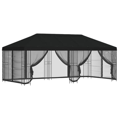 Paviljoen met zijwanden 6 x 3 m Zwart Polyester en staal 190