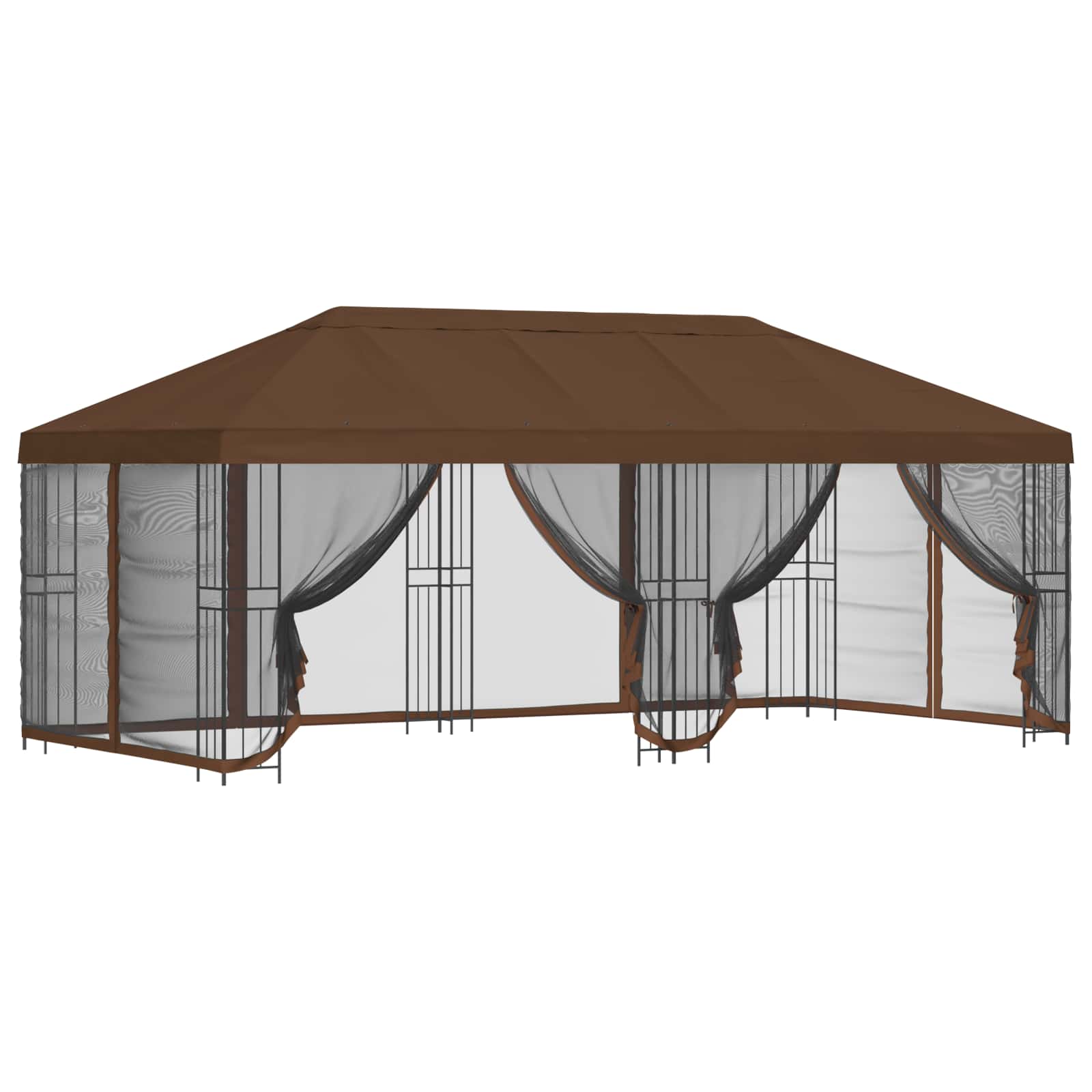 Paviljoen met zijwanden 6 x 3 m Bruin Polyester en staal