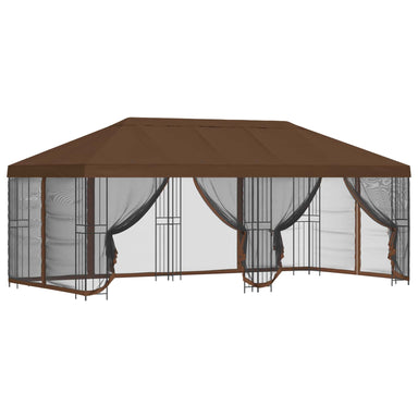 Paviljoen met zijwanden 6 x 3 m Bruin Polyester en staal