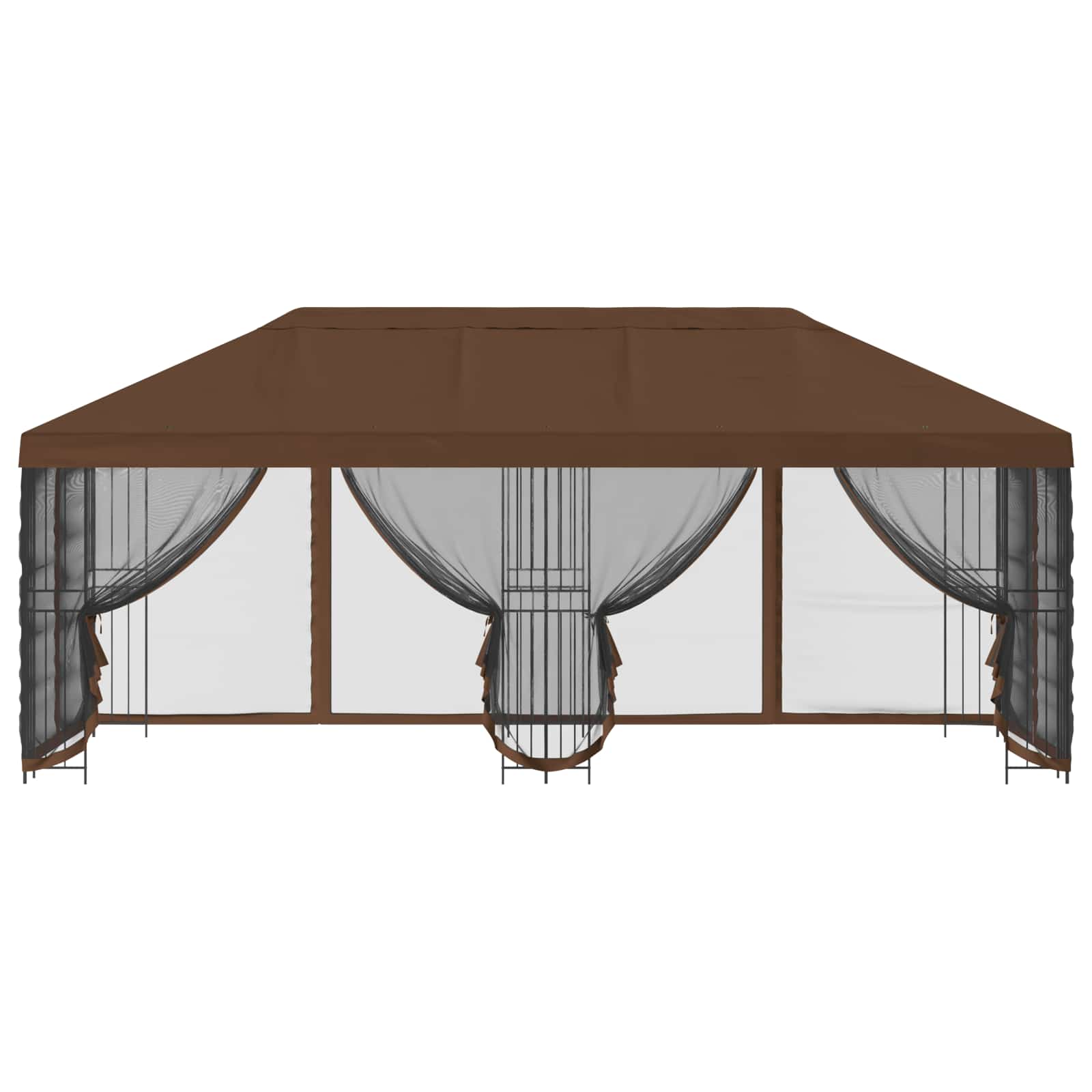 Paviljoen met zijwanden 6 x 3 m Bruin Polyester en staal