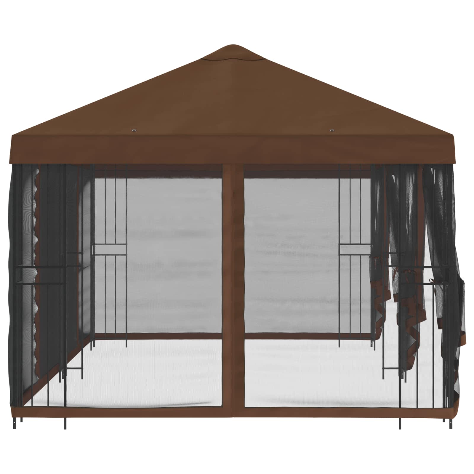 Paviljoen met zijwanden 6 x 3 m Bruin Polyester en staal