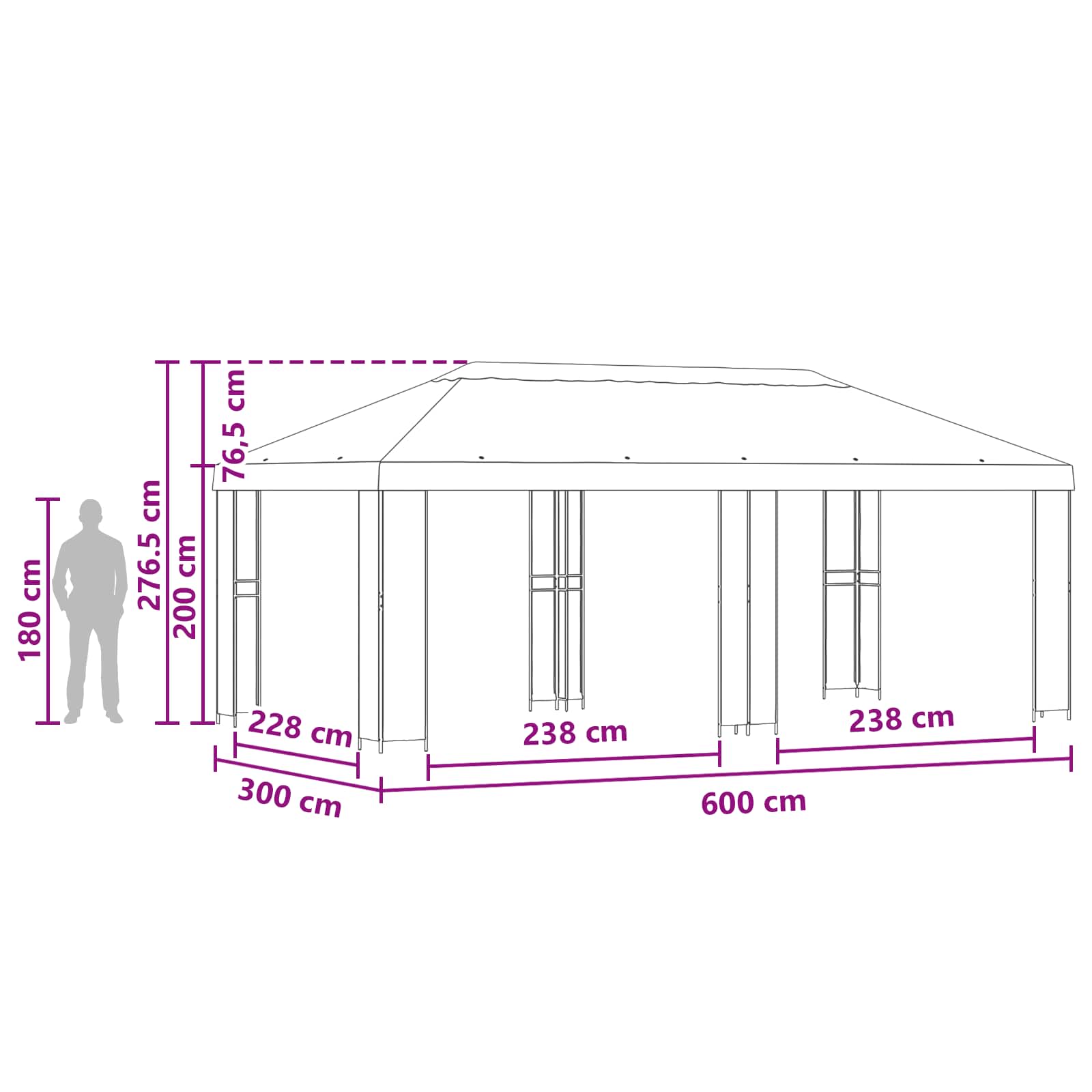 Tuinprieel 6 x 3 m Blauw Polyester en staal 190 gsm