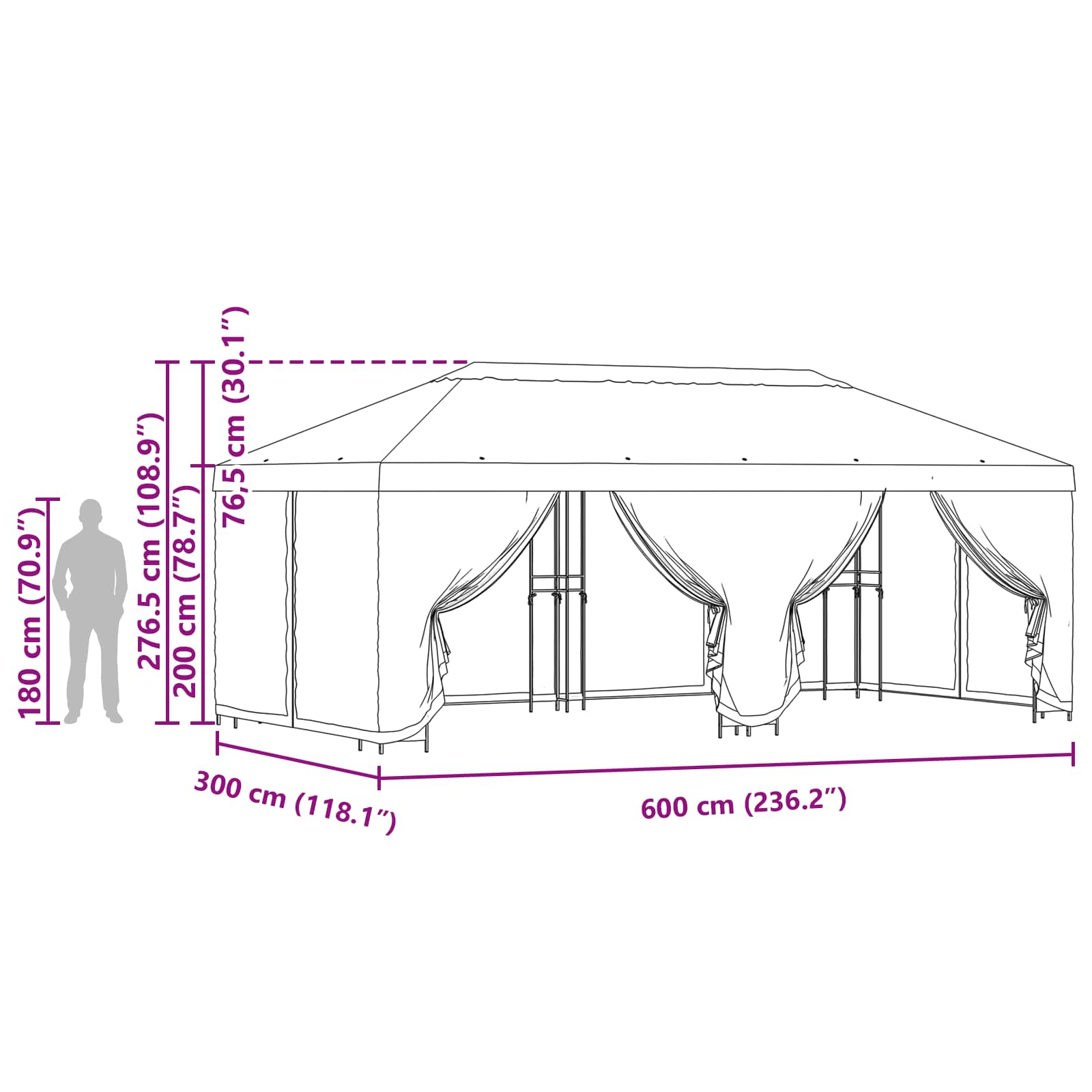 Tuin Gazebo met Zijwanden 6 x 3 m Beige Polyester en staal