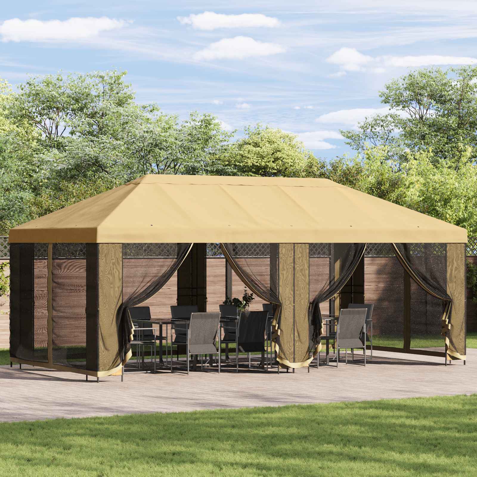 Tuin Gazebo met Zijwanden 6 x 3 m Crèmekleurig