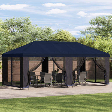 Tuin Gazebo met Zijwanden 6 x 3 m Blauw Polyester en staal
