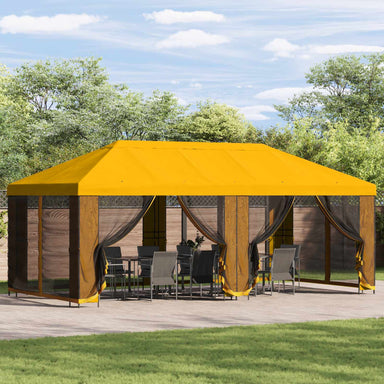 Tuin Gazebo met Zijwanden 6 x 3 m Geel Polyester en staal