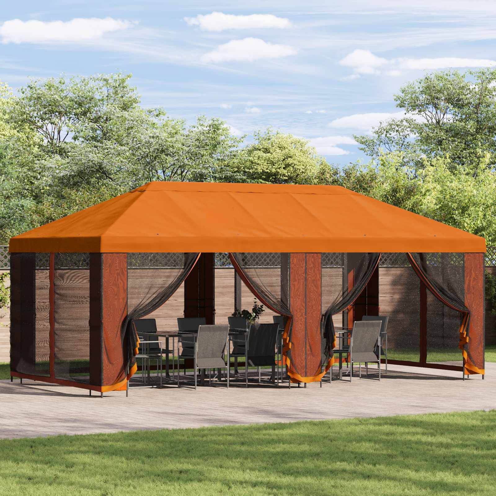 Tuin Gazebo met Zijwanden 6 x 3 m Oranje Polyester en staal