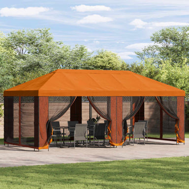Tuin Gazebo met Zijwanden 6 x 3 m Oranje Polyester en staal