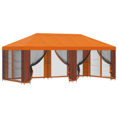 Tuin Gazebo met Zijwanden 6 x 3 m Oranje Polyester en staal