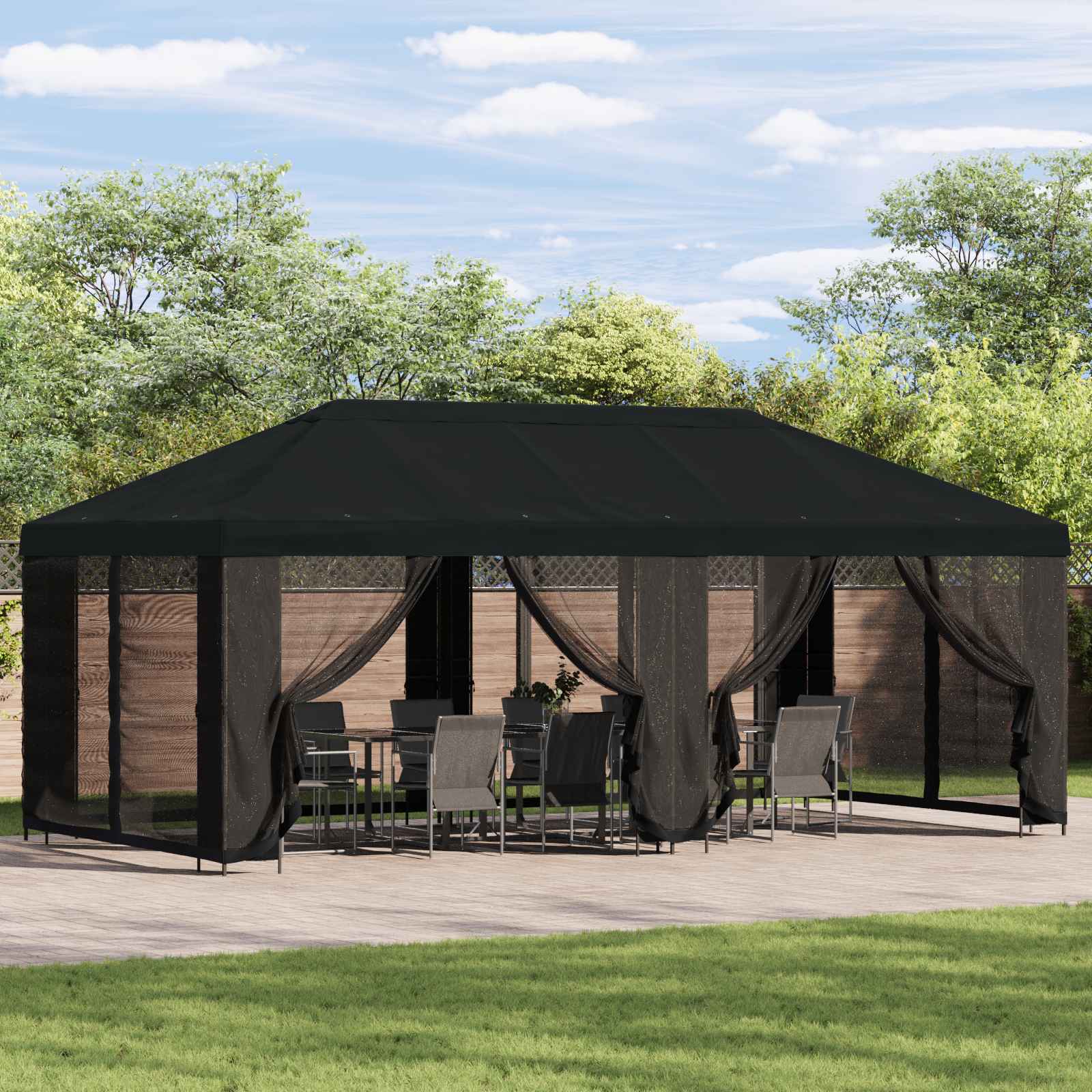 Tuin Gazebo met Zijwanden 6 x 3 m Zwart Polyester en staal