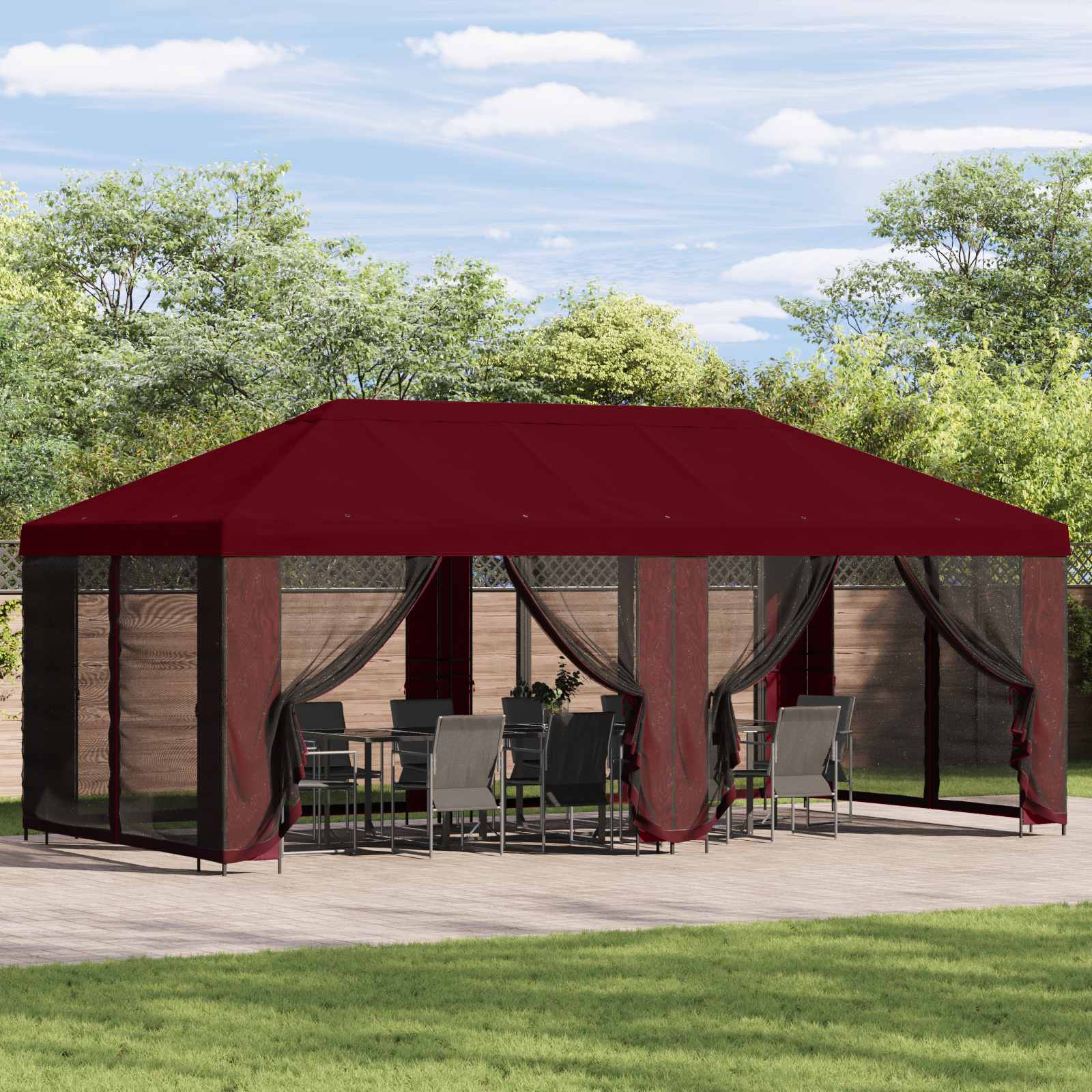 Tuin Gazebo met Zijwanden 6 x 3 m Bordeauxrood