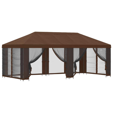 Tuin Gazebo met Zijwanden 6 x 3 m Bruin Polyester en staal