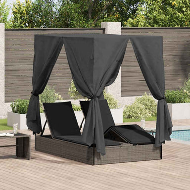Dubbele ligbed Verstelbaar Grijs 205 x 129 x 200 cm poly rattan