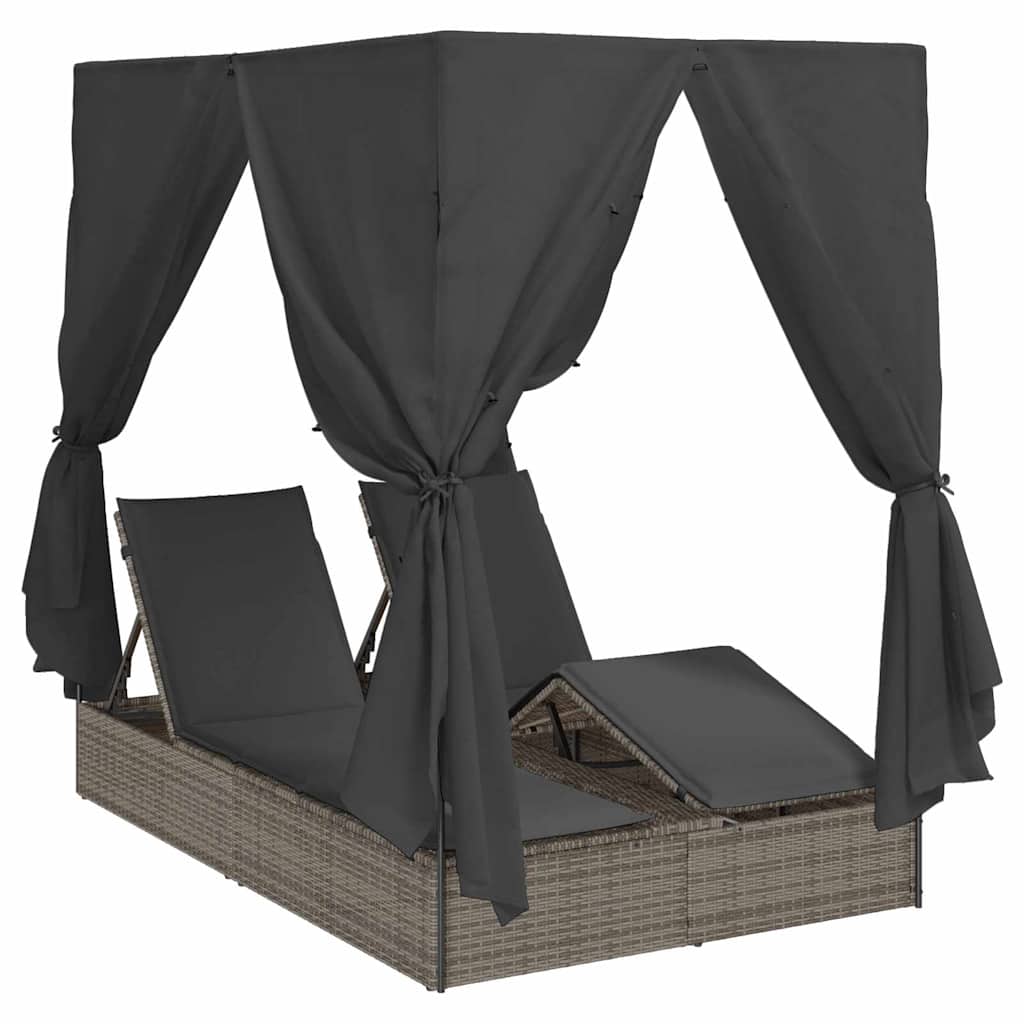 Dubbele ligbed Verstelbaar Grijs 205 x 129 x 200 cm poly rattan
