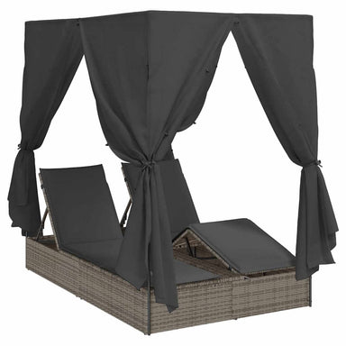 Dubbele ligbed Verstelbaar Grijs 205 x 129 x 200 cm poly rattan