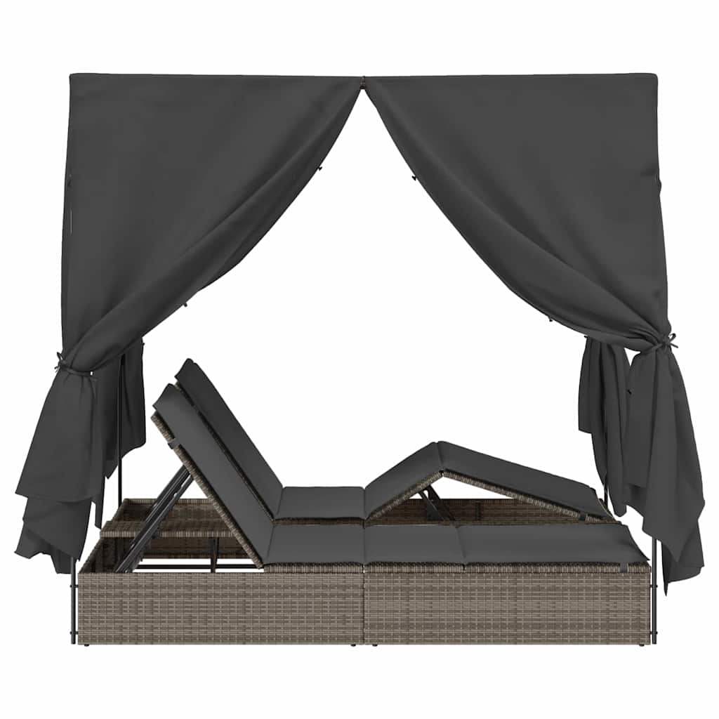 Dubbele ligbed Verstelbaar Grijs 205 x 129 x 200 cm poly rattan
