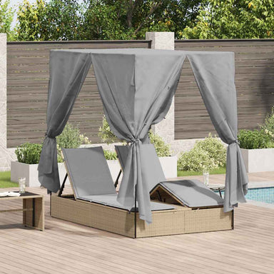 Dubbele ligbed Verstelbaar Grijs 205 x 129 x 200 cm poly rattan