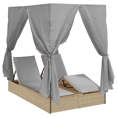 Dubbele ligbed Verstelbaar Grijs 205 x 129 x 200 cm poly rattan