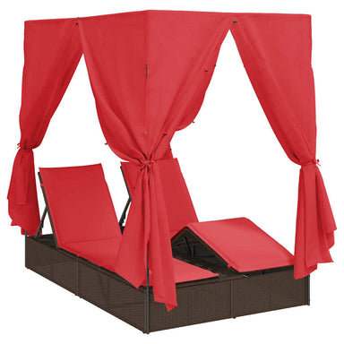 Dubbele ligbed Verstelbaar Rood 205 x 129 x 200 cm poly rattan
