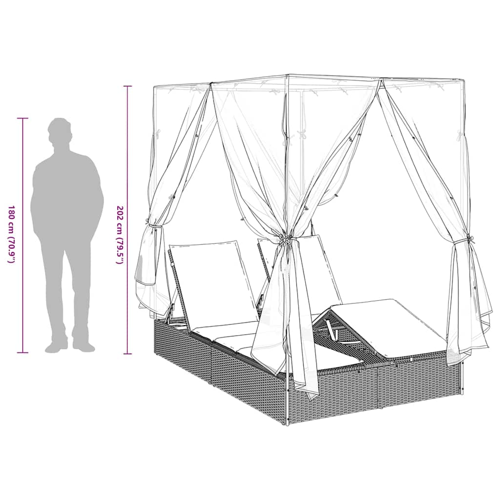 Dubbele ligbed Verstelbaar Rood 205 x 129 x 200 cm poly rattan