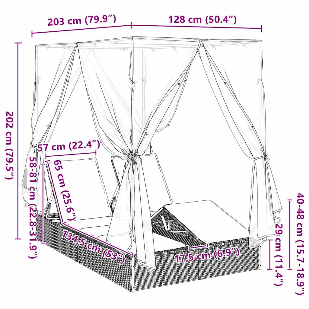 Dubbele ligbed Verstelbaar Rood 205 x 129 x 200 cm poly rattan