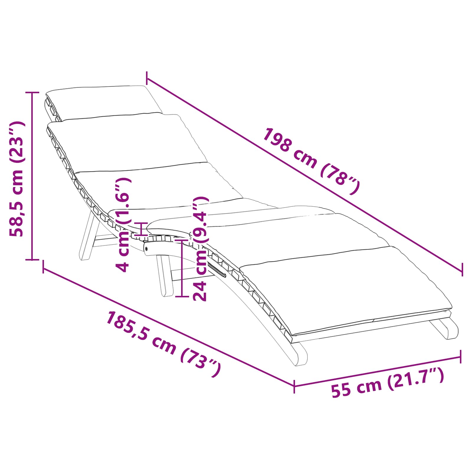 Tuininfurniture Sunlounger met kussen Bruin 198 x 55 x 58,5 cm