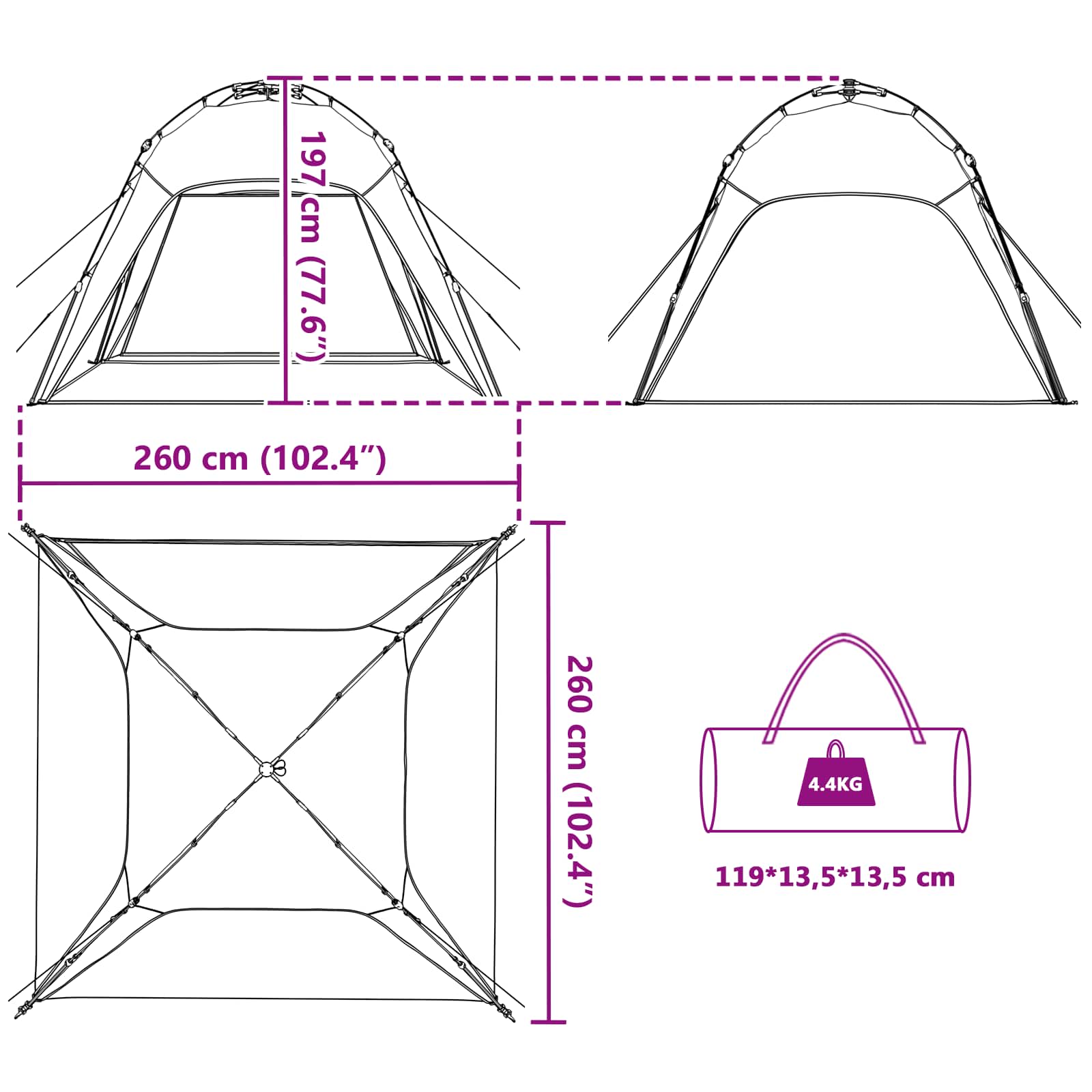 Instant Tent 4-Person Quick-Release Azure Blauw 185T Polyester azuurblauw