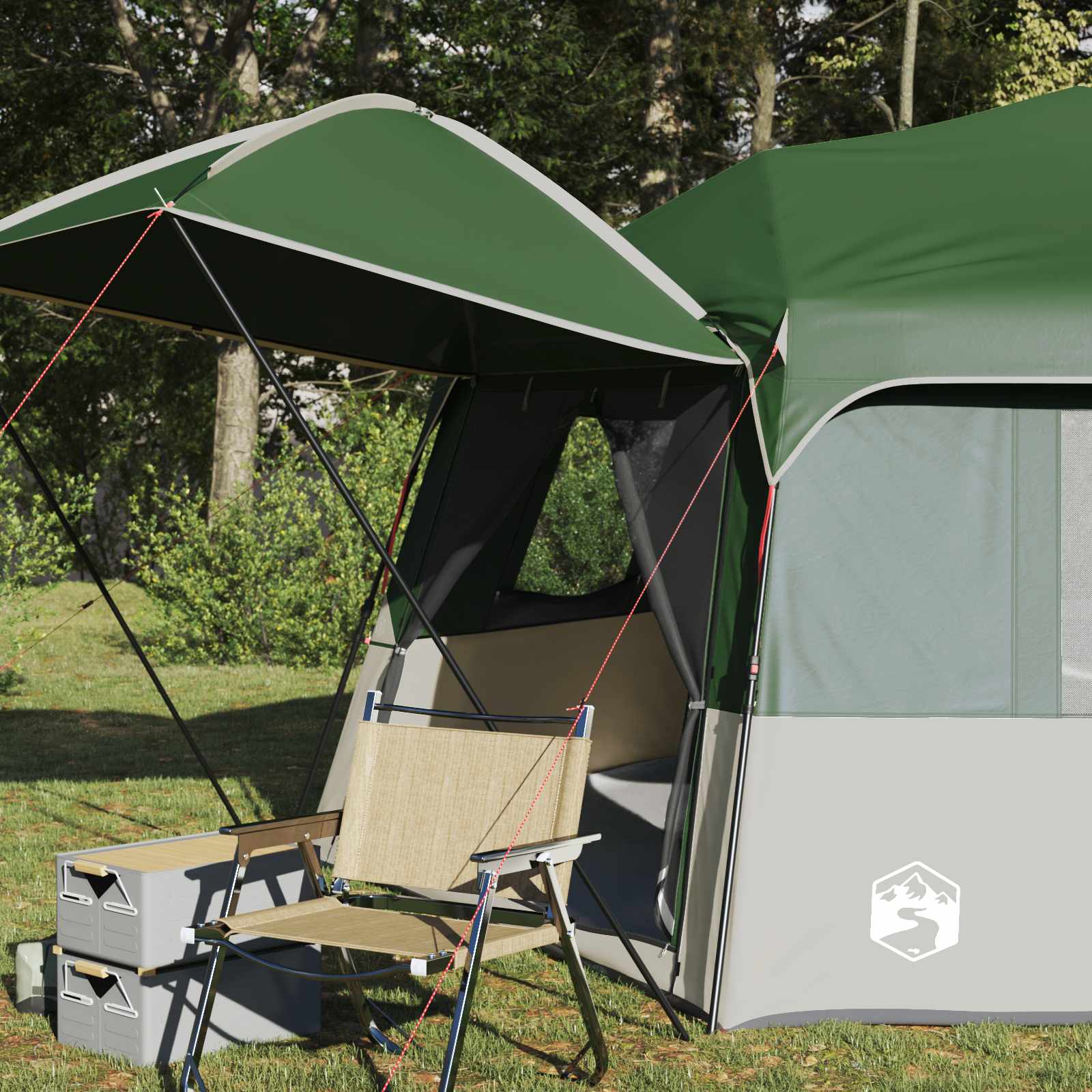 Instant tent met regenhuif voor 12 personen met snelontgrendeling