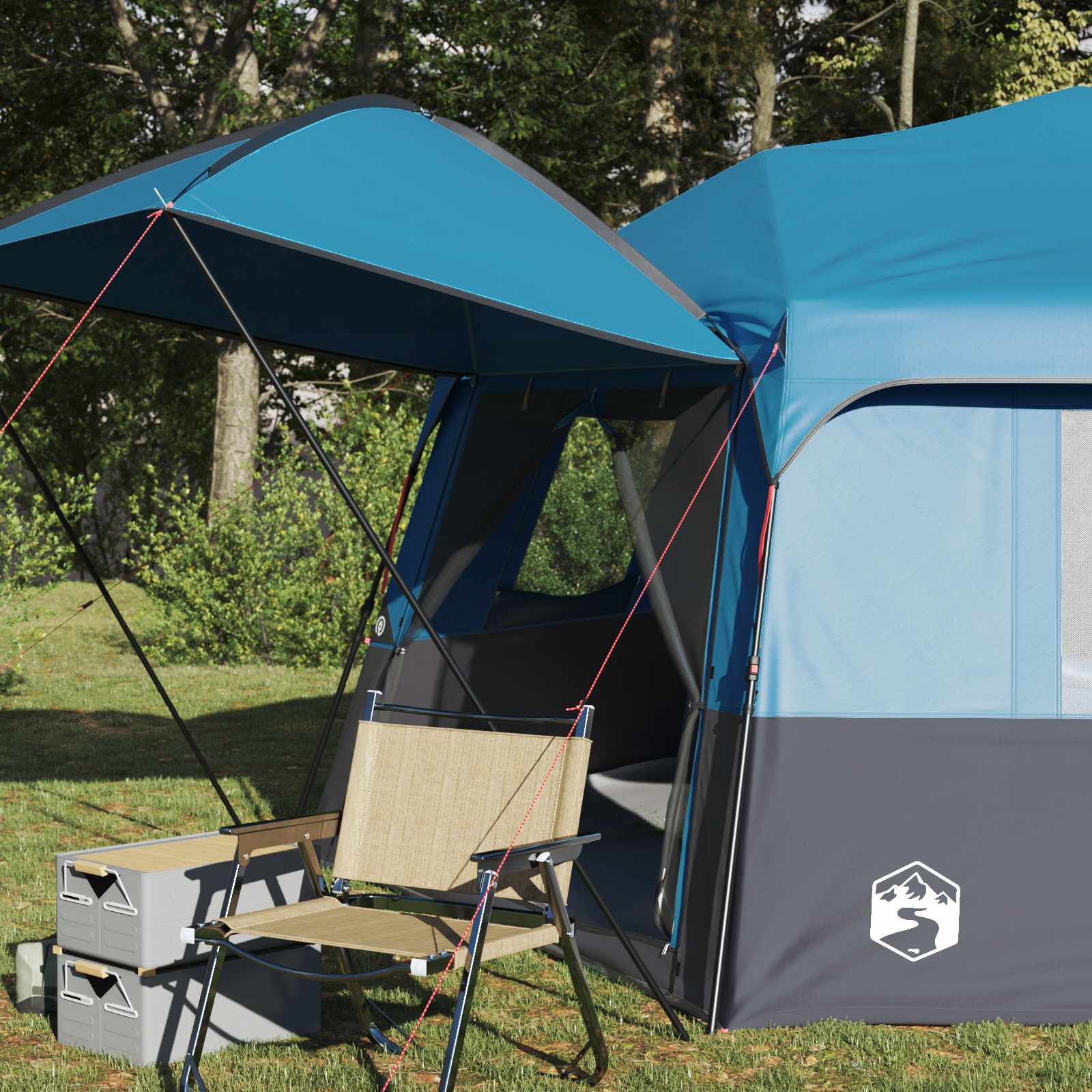 Instant tent met regenhuif voor 12 personen met snelontgrendeling