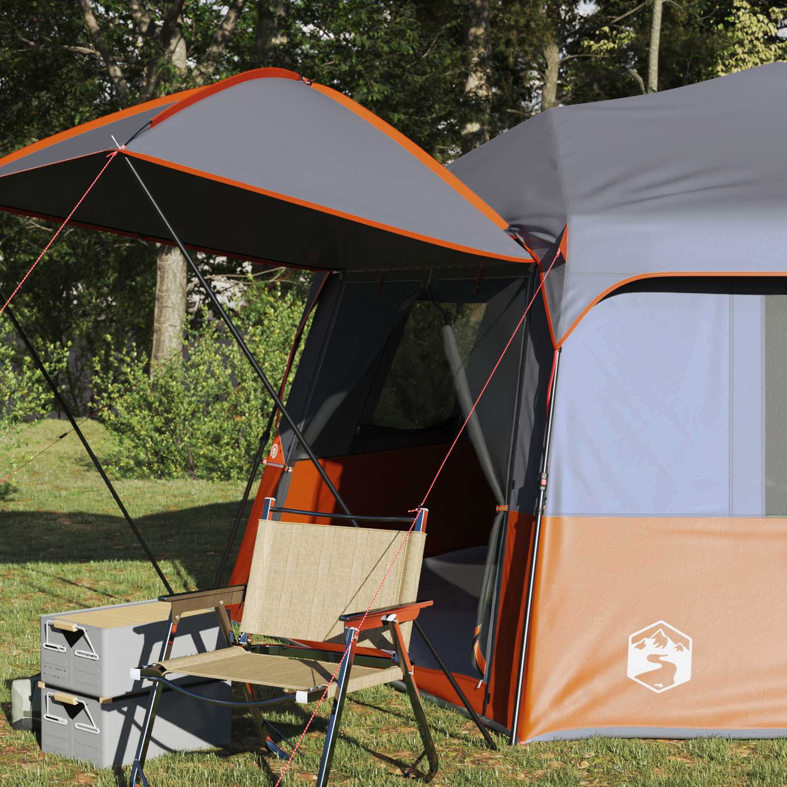 Instant tent met regenhuif voor 12 personen met snelontgrendeling