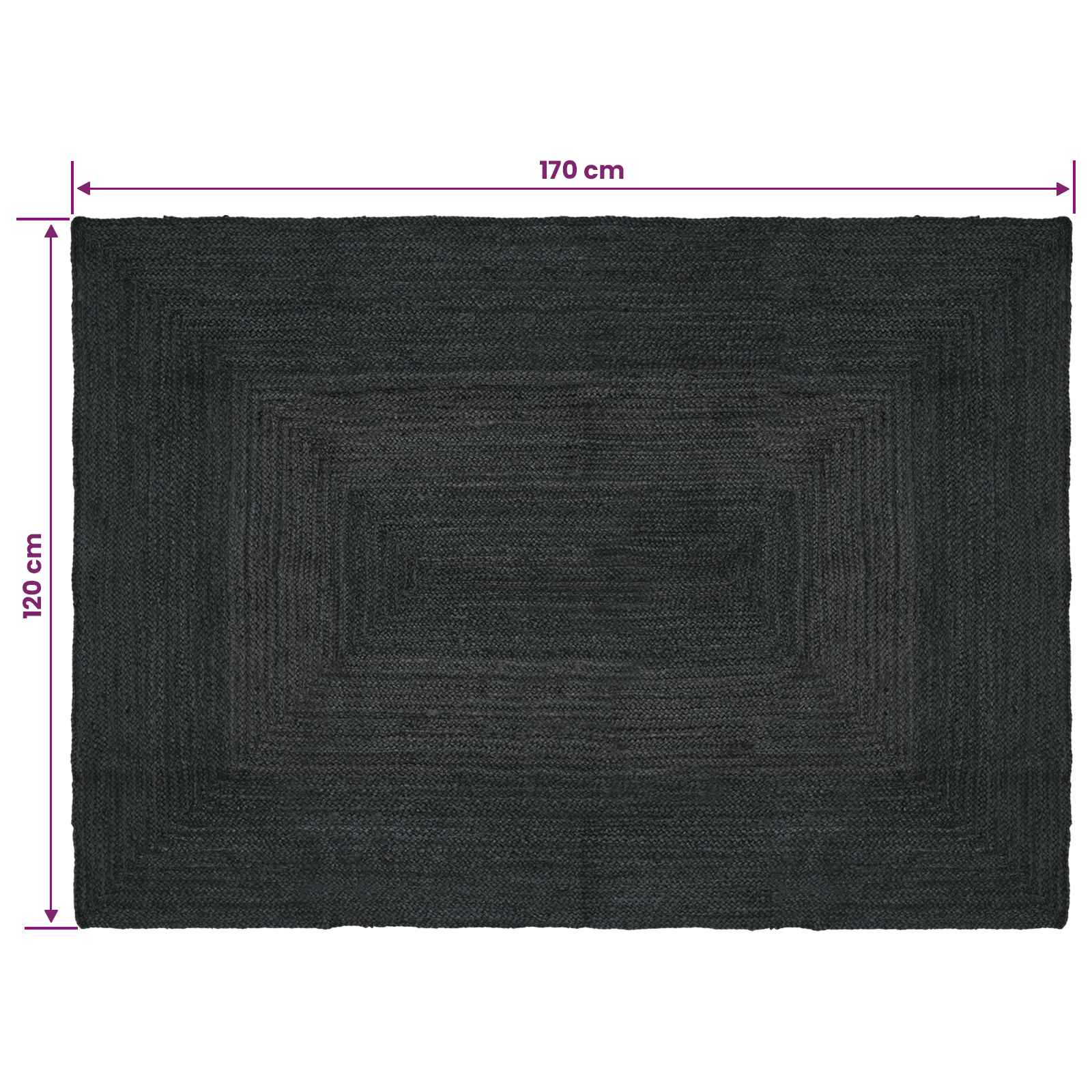 Vloerkleden Rechthoekig Donkergrijs 120 x 170 cm Jute