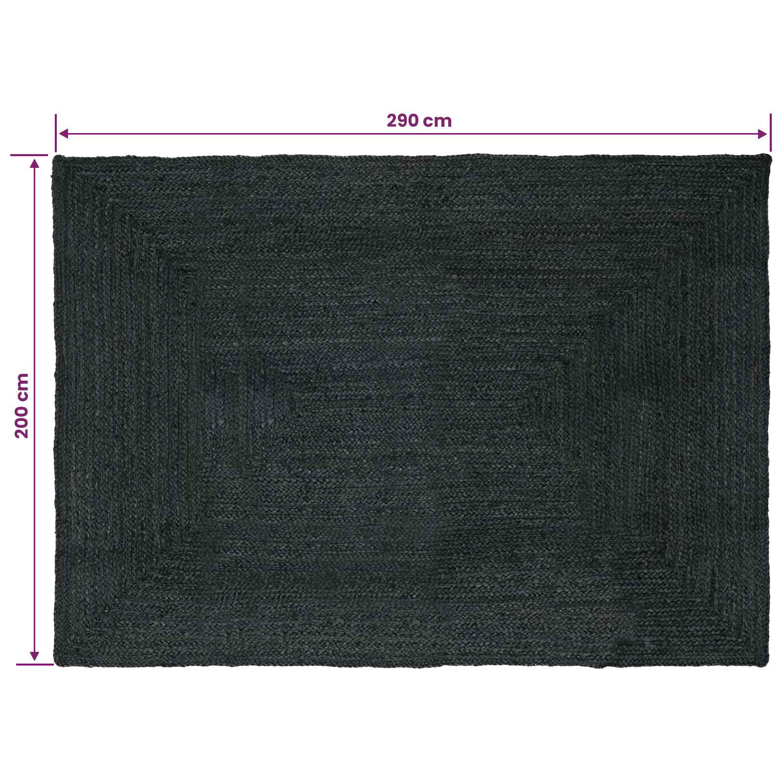 Vloerkleden Rechthoekig Donkergrijs 200 x 290 cm Jute