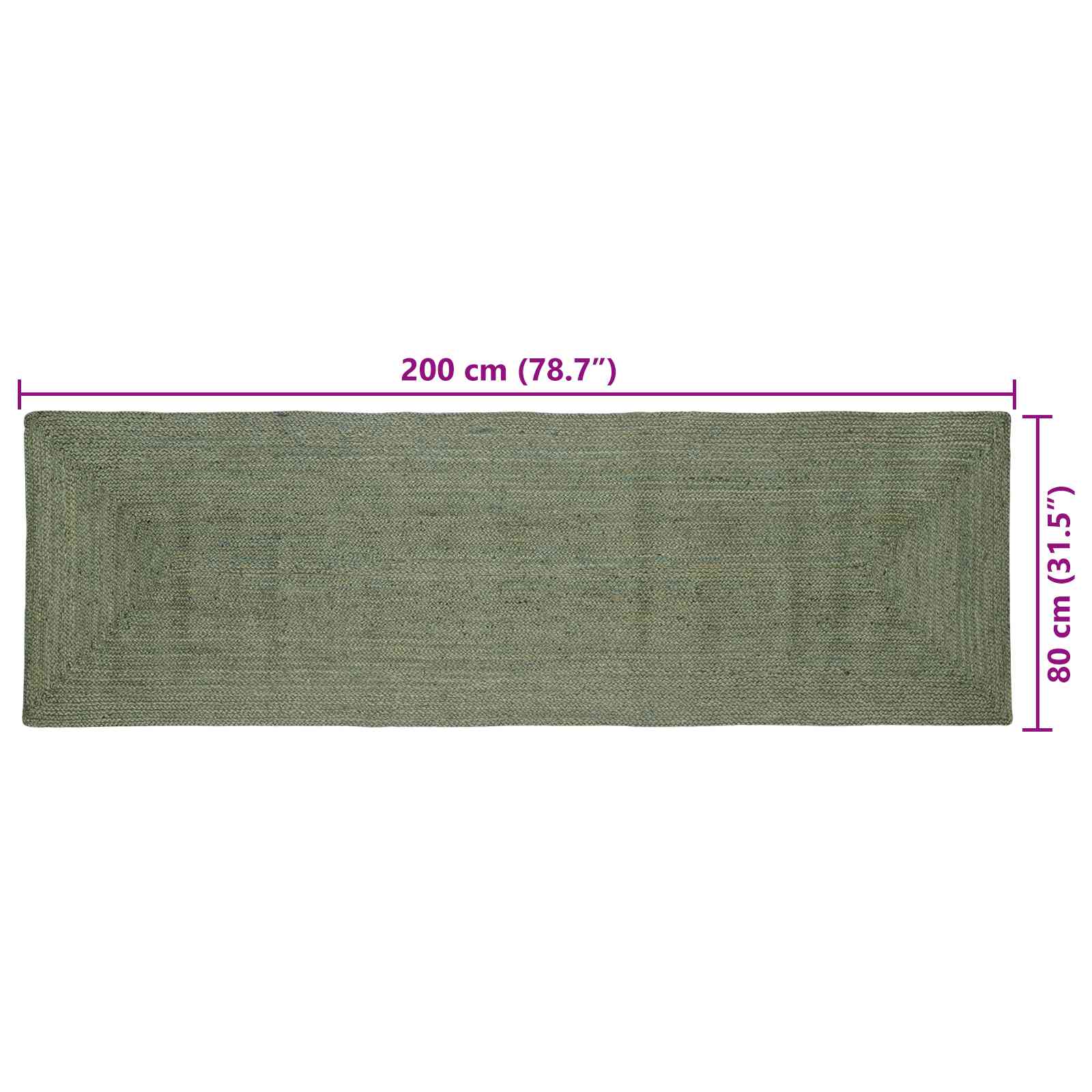 Vloerkleden Rechthoekig Olijfgroen 80 x 200 cm Jute