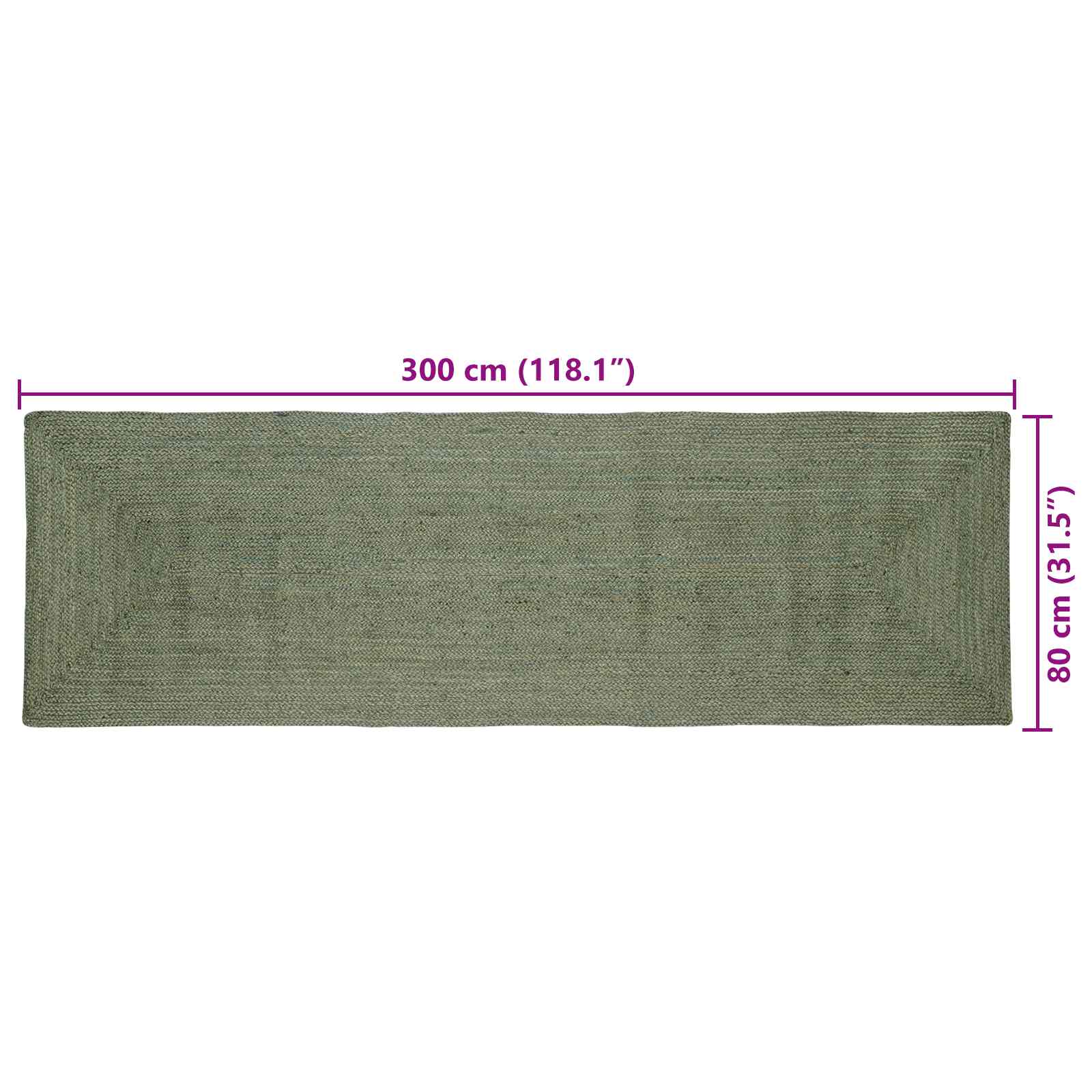 Vloerkleden Rechthoekig Olijfgroen 80 x 300 cm Jute