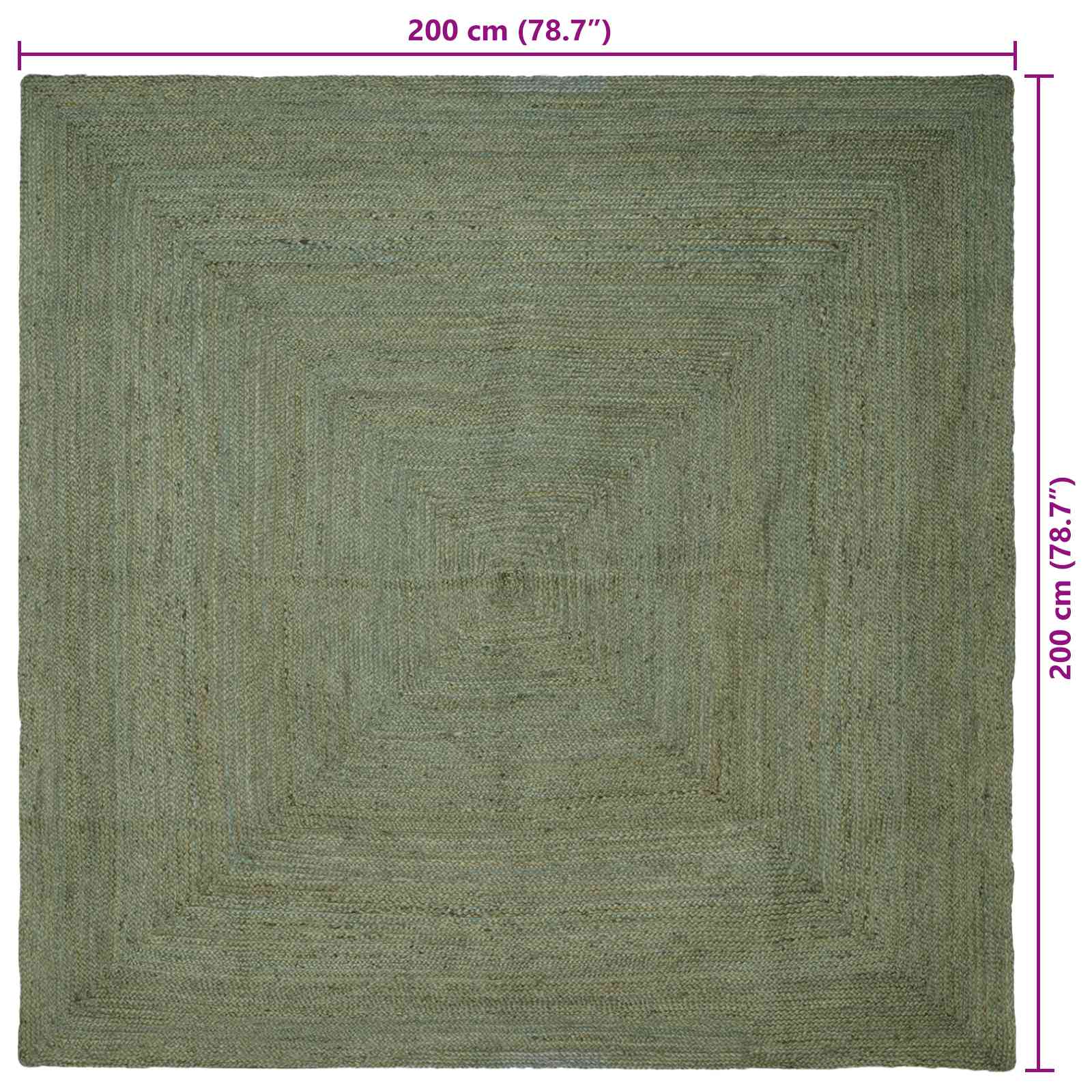 Vloerkleden Vierkant Olijfgroen 200 x 200 cm Jute