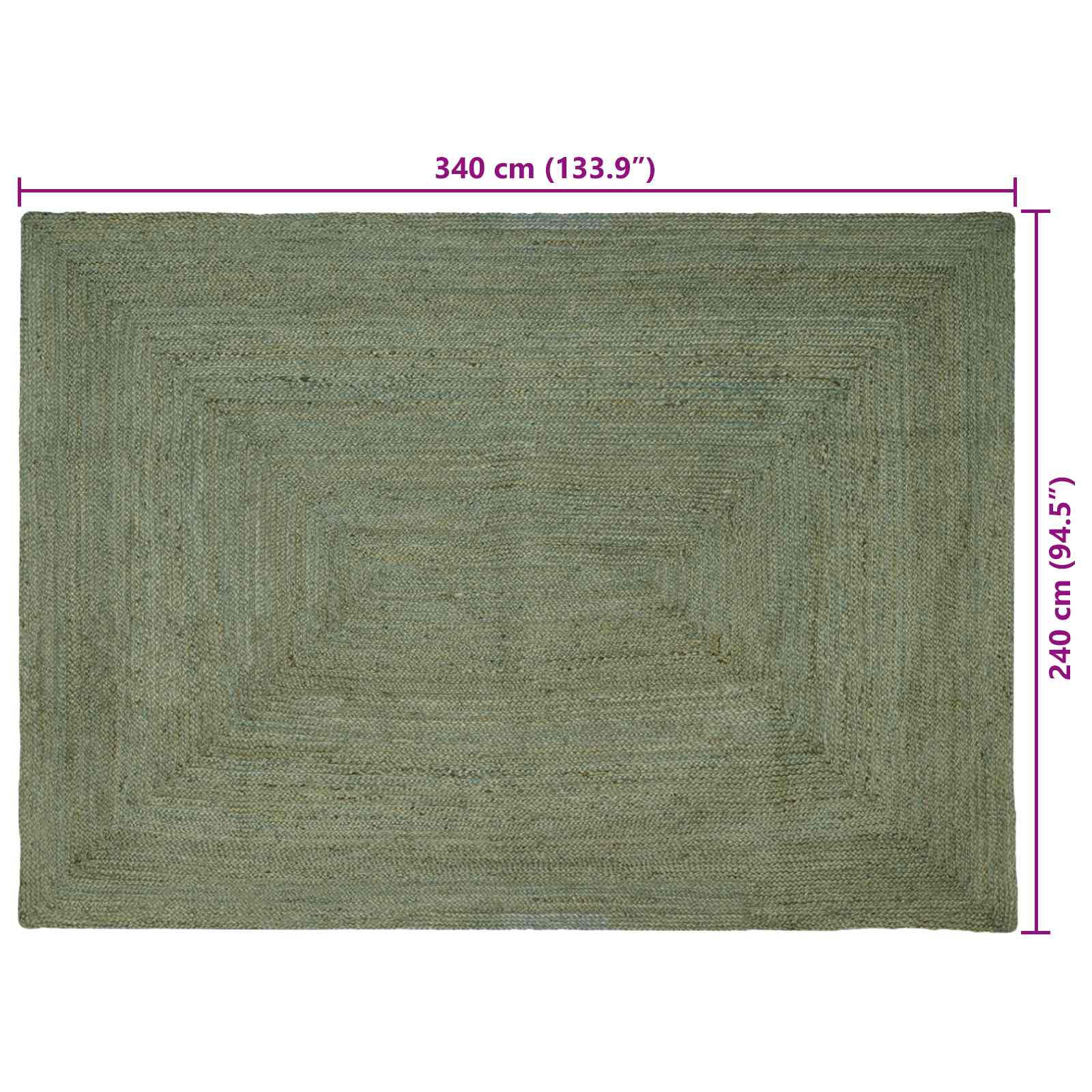 Vloerkleden Rechthoekig Olijfgroen 240 x 340 cm Jute