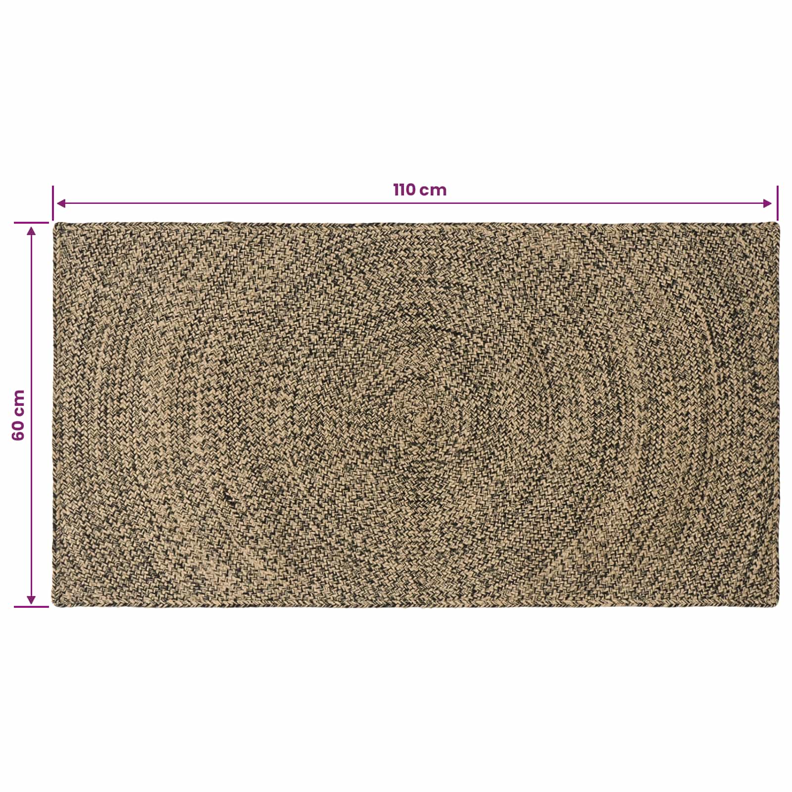Vloerkleden Naturel en Zwart 60 x 110 cm Jute