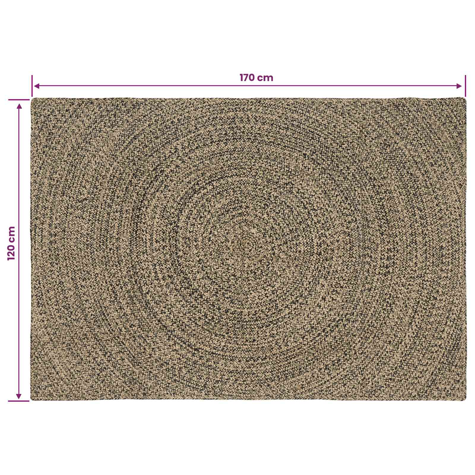 Vloerkleden Naturel en Zwart 120 x 170 cm Jute