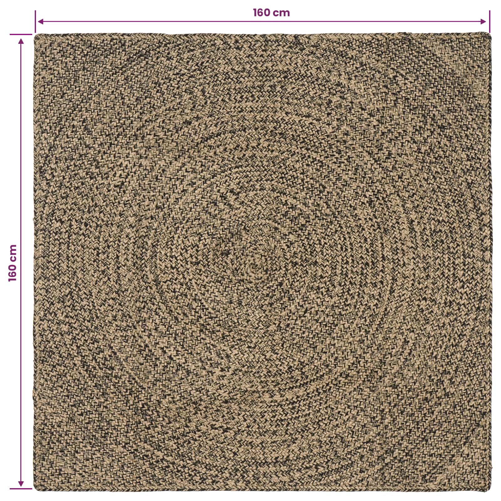 Vloerkleden Naturel en Zwart 160 x 160 cm Jute