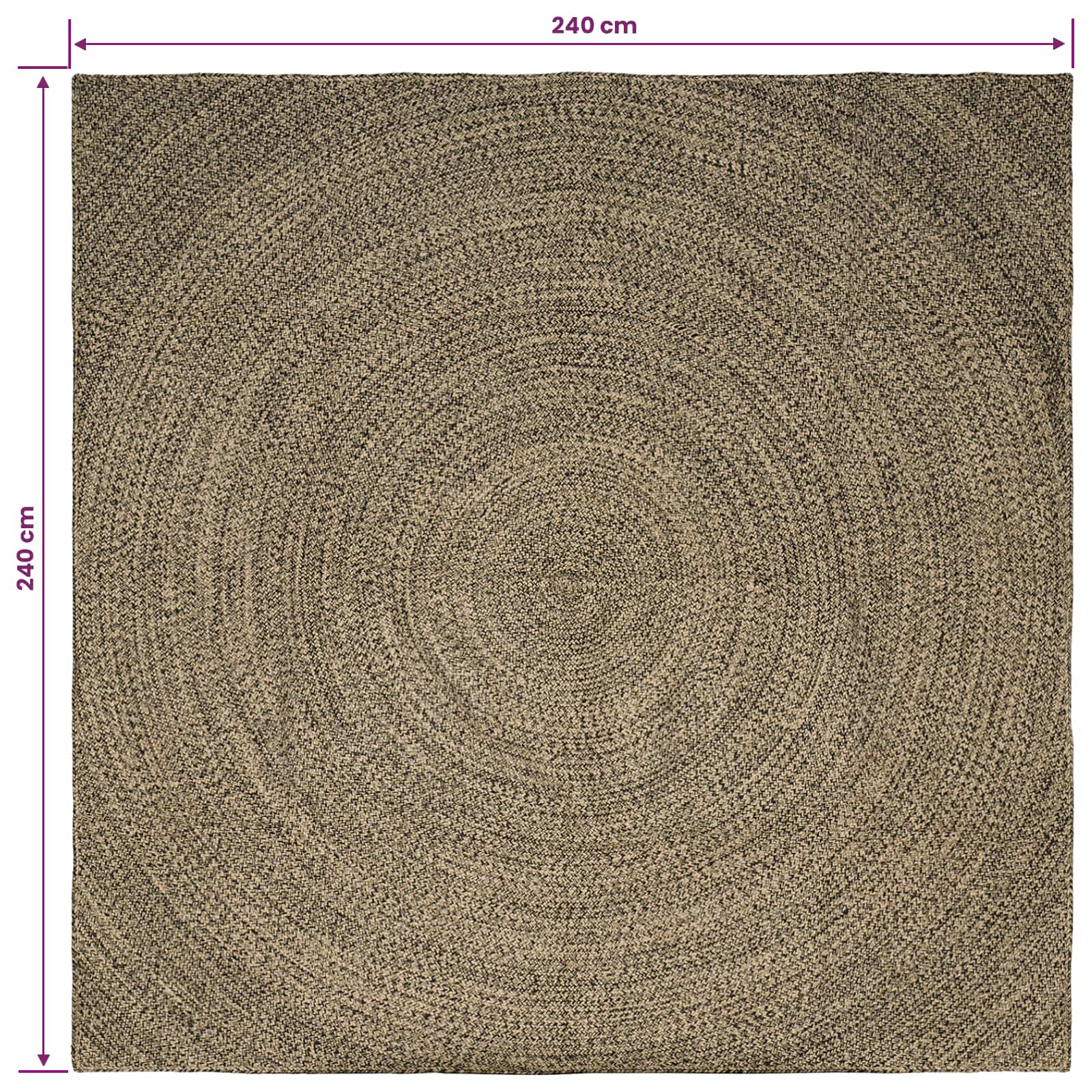 Vloerkleden Naturel en Zwart 240 x 240 cm Jute