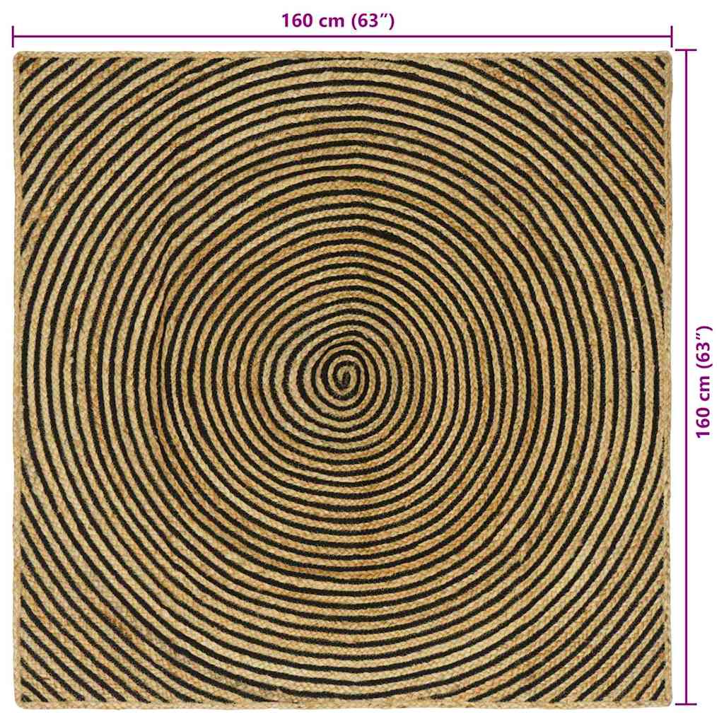 Vloerkleden Zwart 160 x 160 cm Jute
