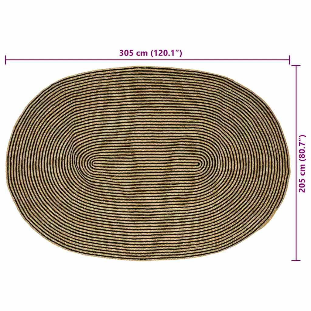 Vloerkleden Naturel en Zwart 205 x 305 cm Jute