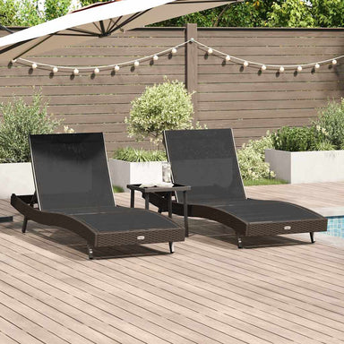 Ligstoel 3 st poly rattan Bruin
