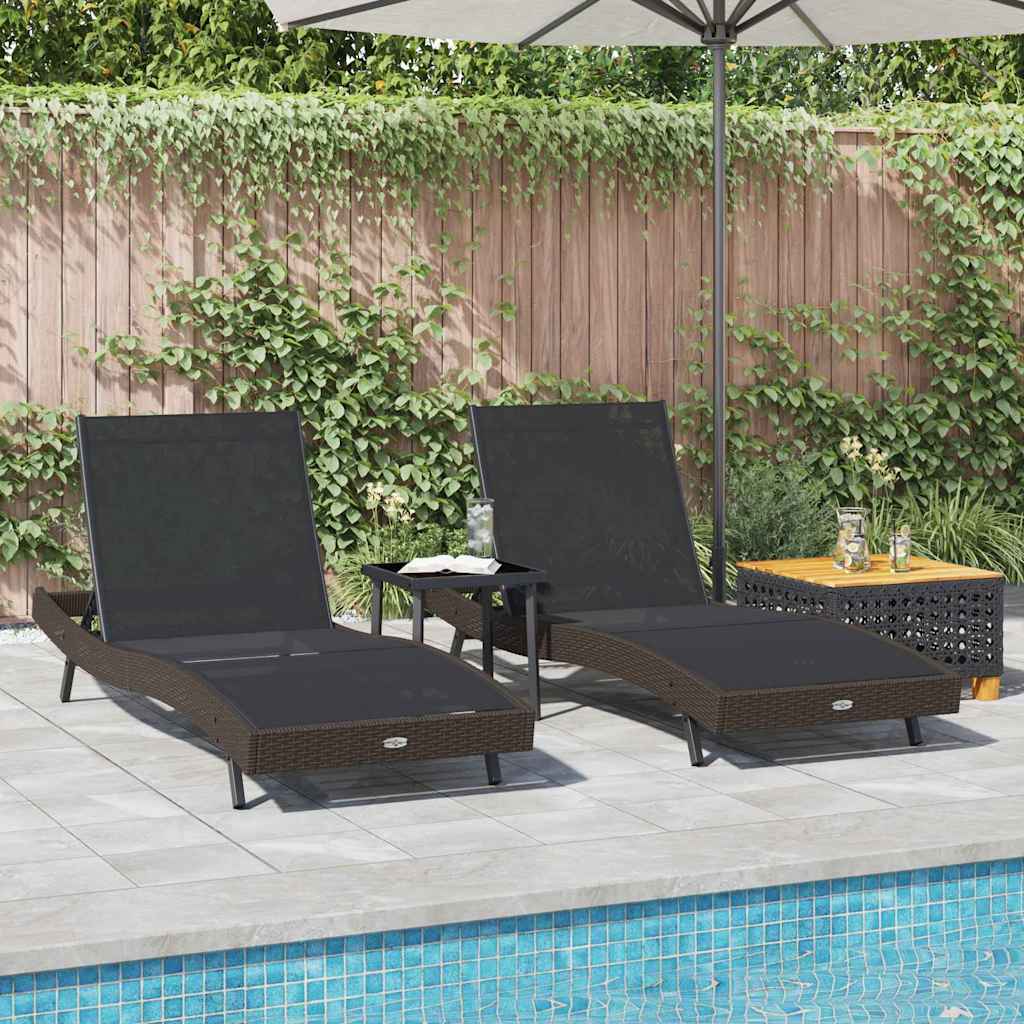 Ligstoel 3 st poly rattan Bruin