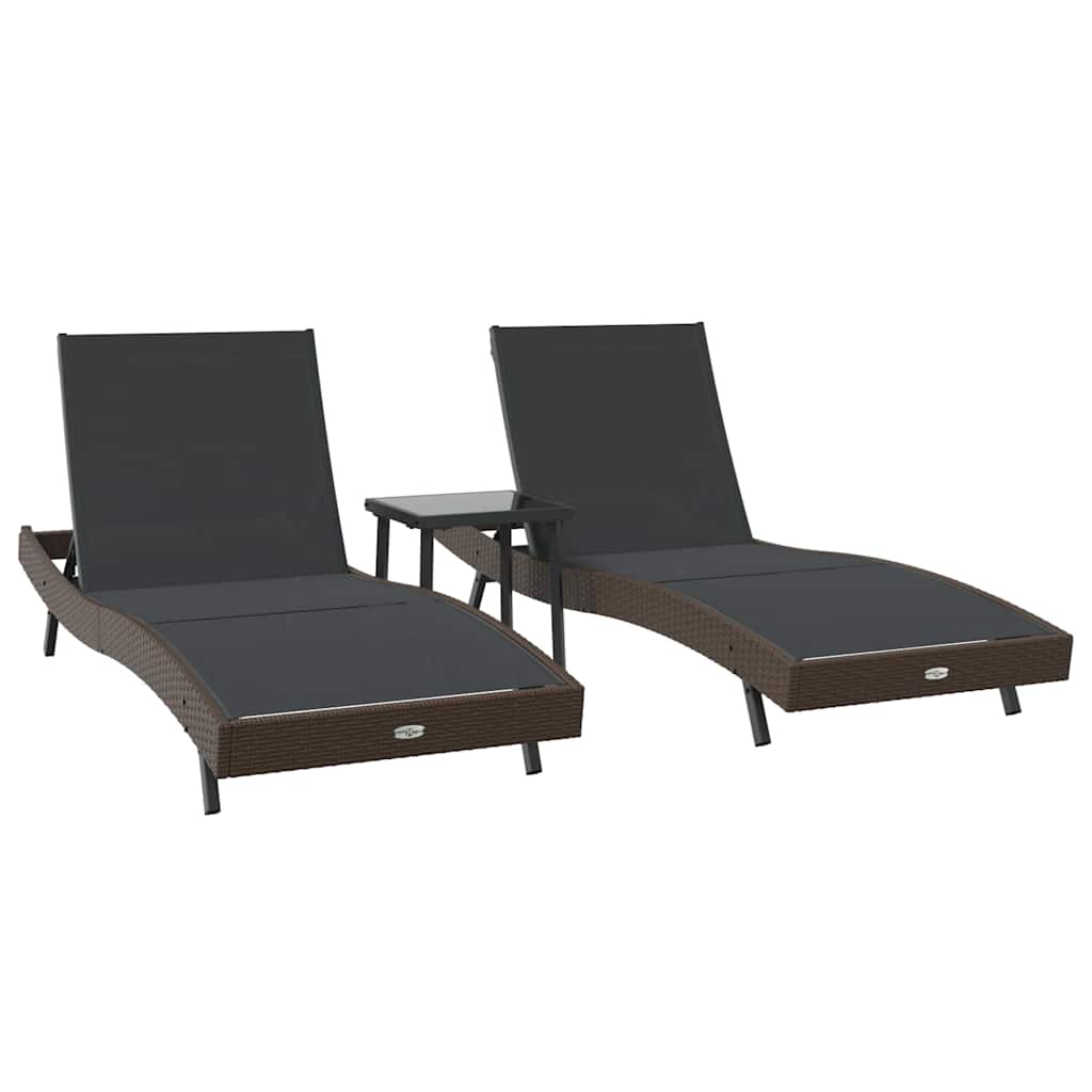 Ligstoel 3 st poly rattan Bruin