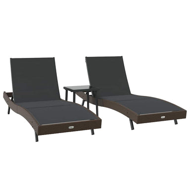 Ligstoel 3 st poly rattan Bruin