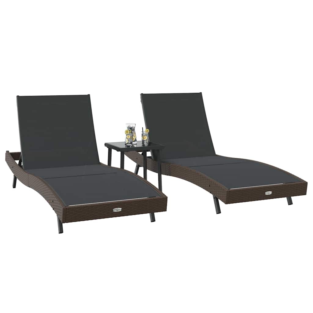 Ligstoel 3 st poly rattan Bruin